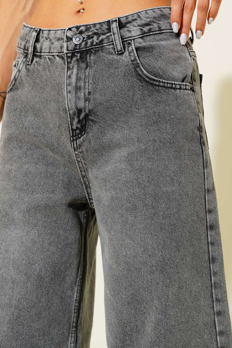 Wide-Leg Denim Palazzo Pants - Smoke Grey
