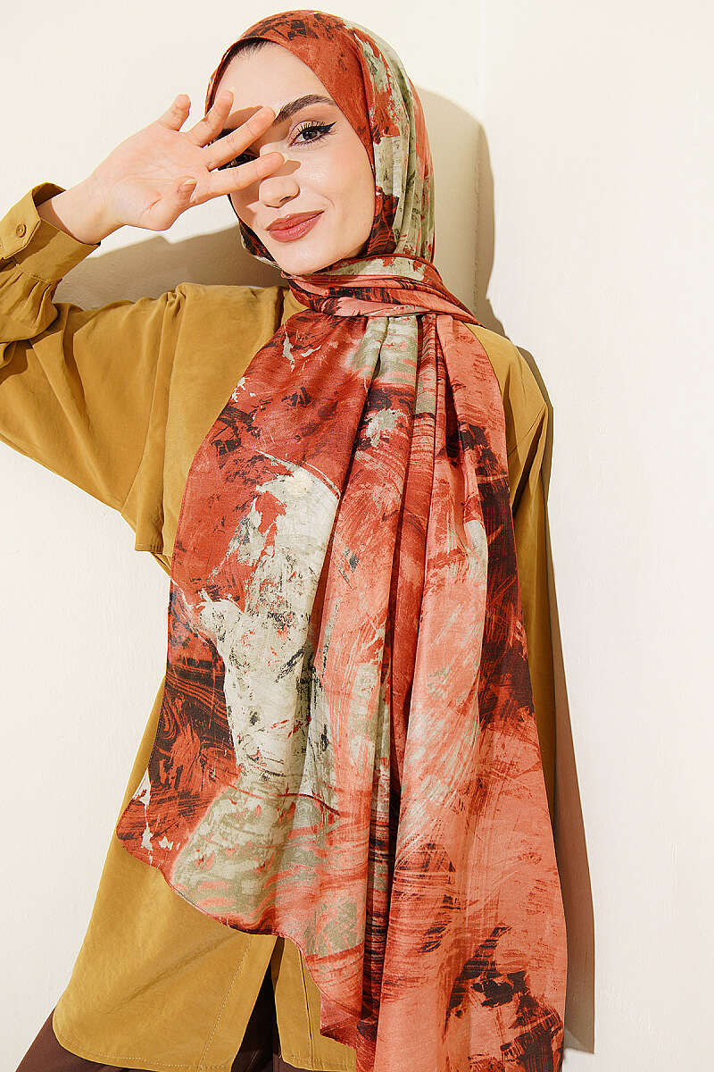 Vio Light Palette Print Shawl - Brick
