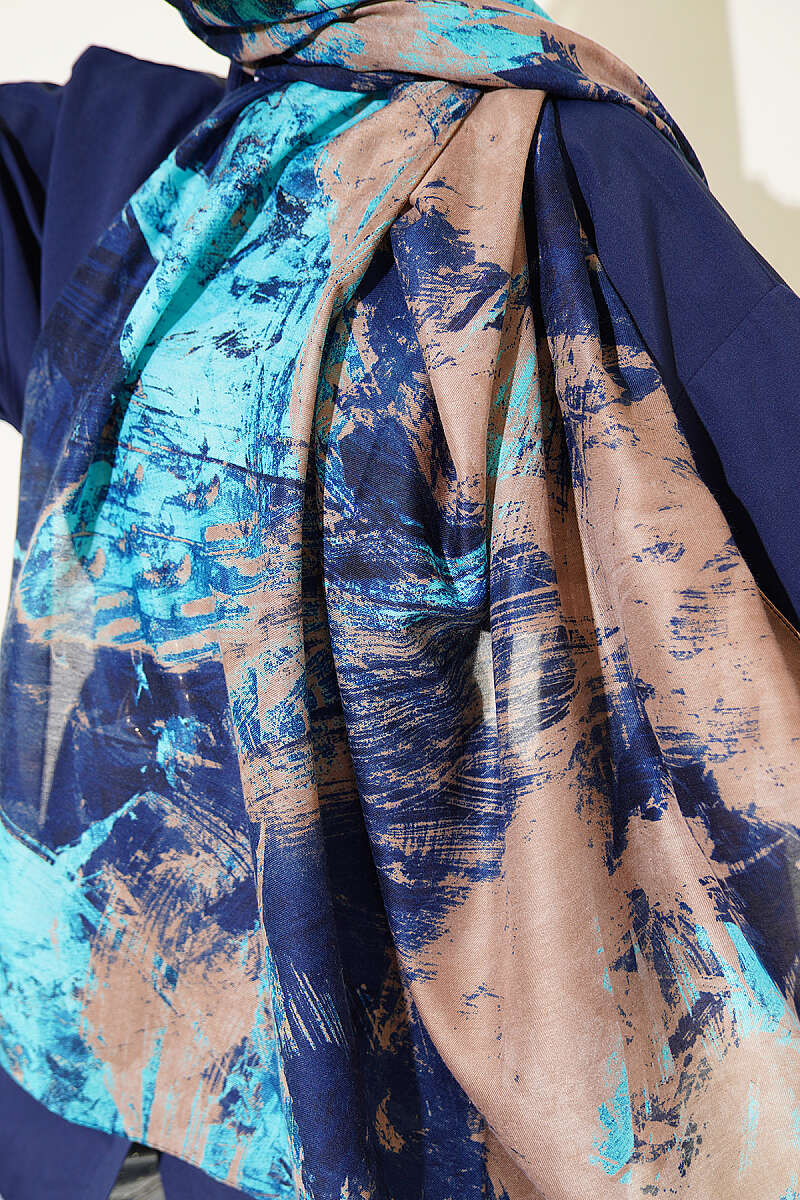 Vio Light Palette Print Shawl - Navy-Mink