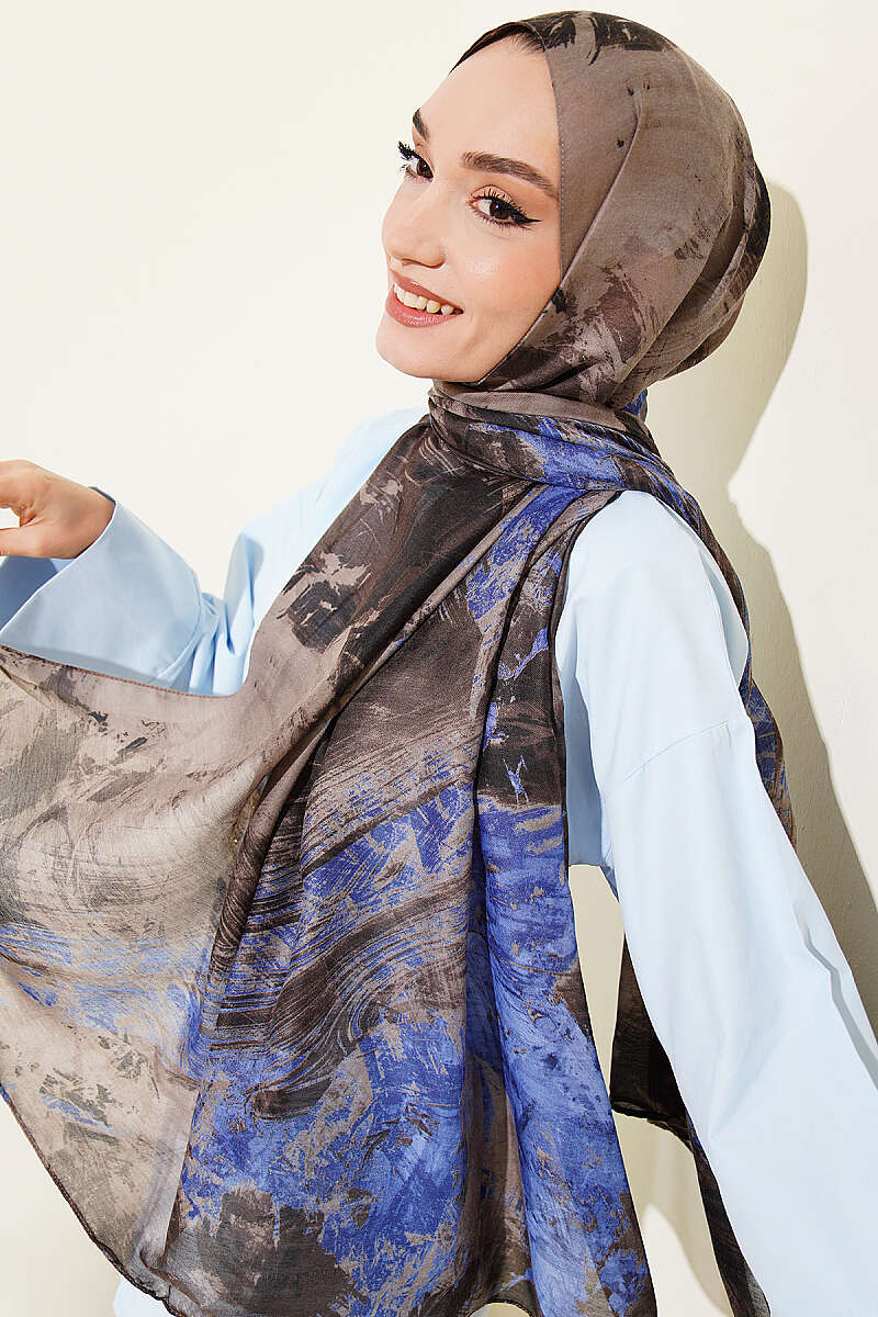 Vio Light Palette Print Shawl - Saxe Blue