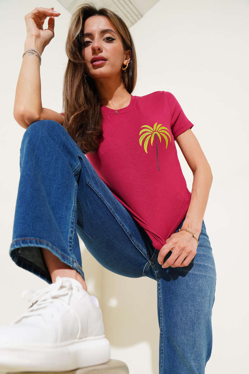 Palm Print Crop Top - Burgundy