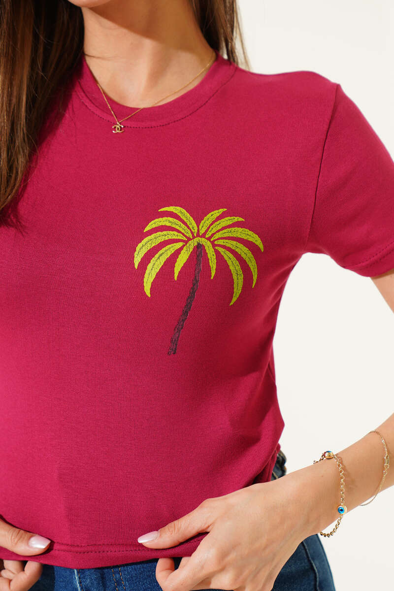 Palm Print Crop Top - Burgundy