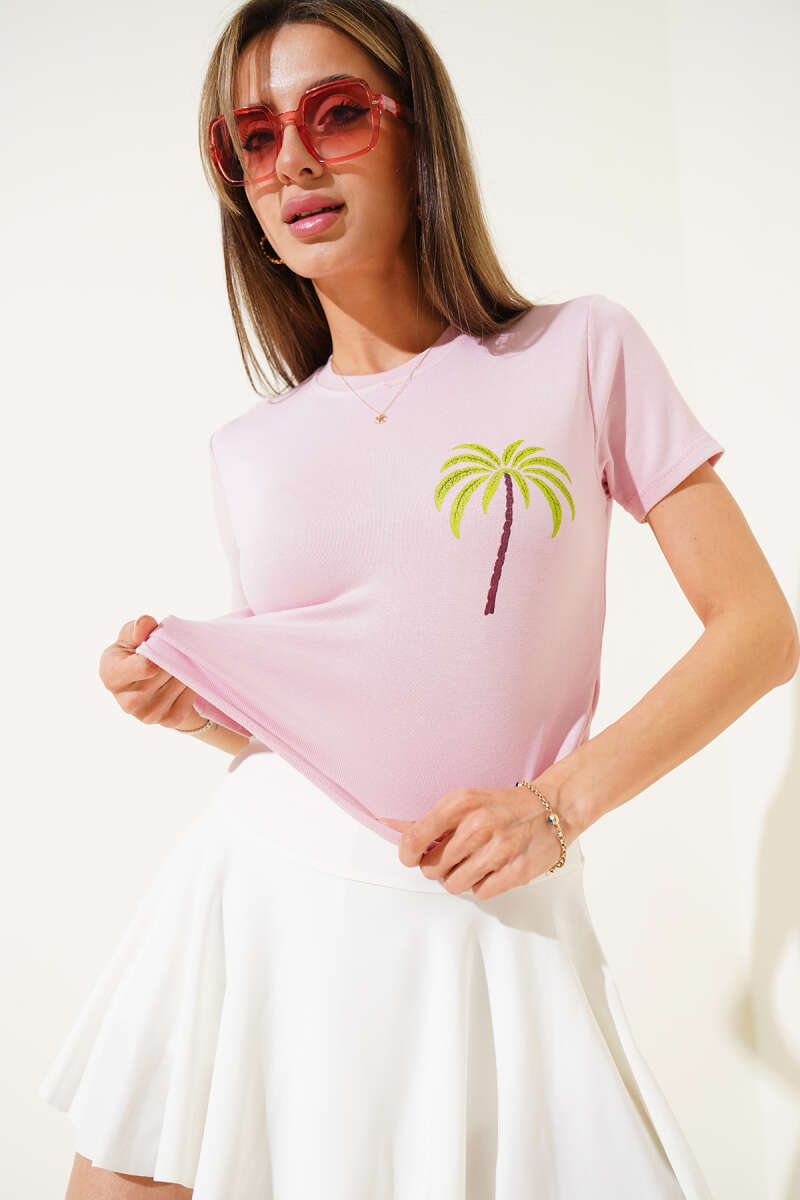 Palm Print Crop Top - Powder