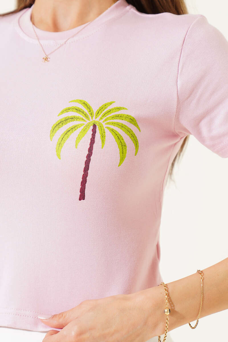 Palm Print Crop Top - Powder