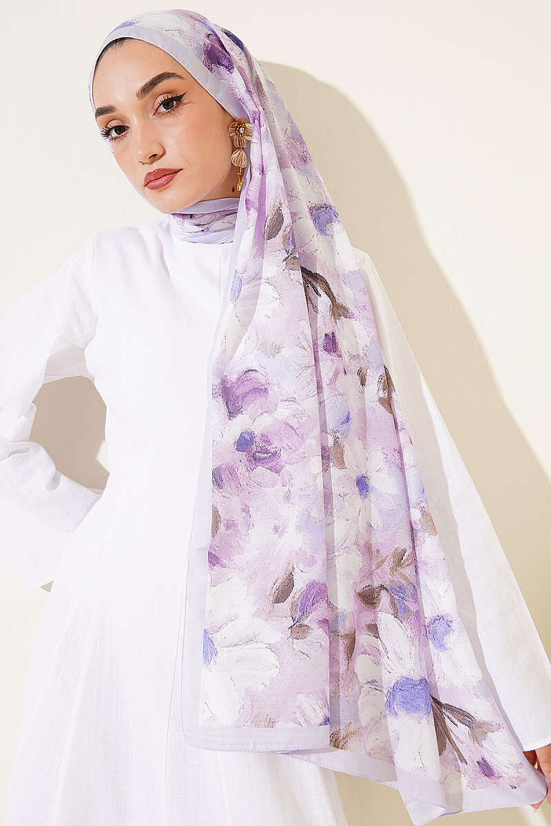 Daisy Print Soft Shawl - Lilac