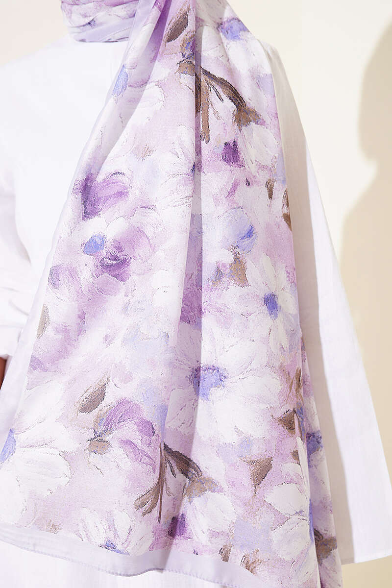 Daisy Print Soft Shawl - Lilac
