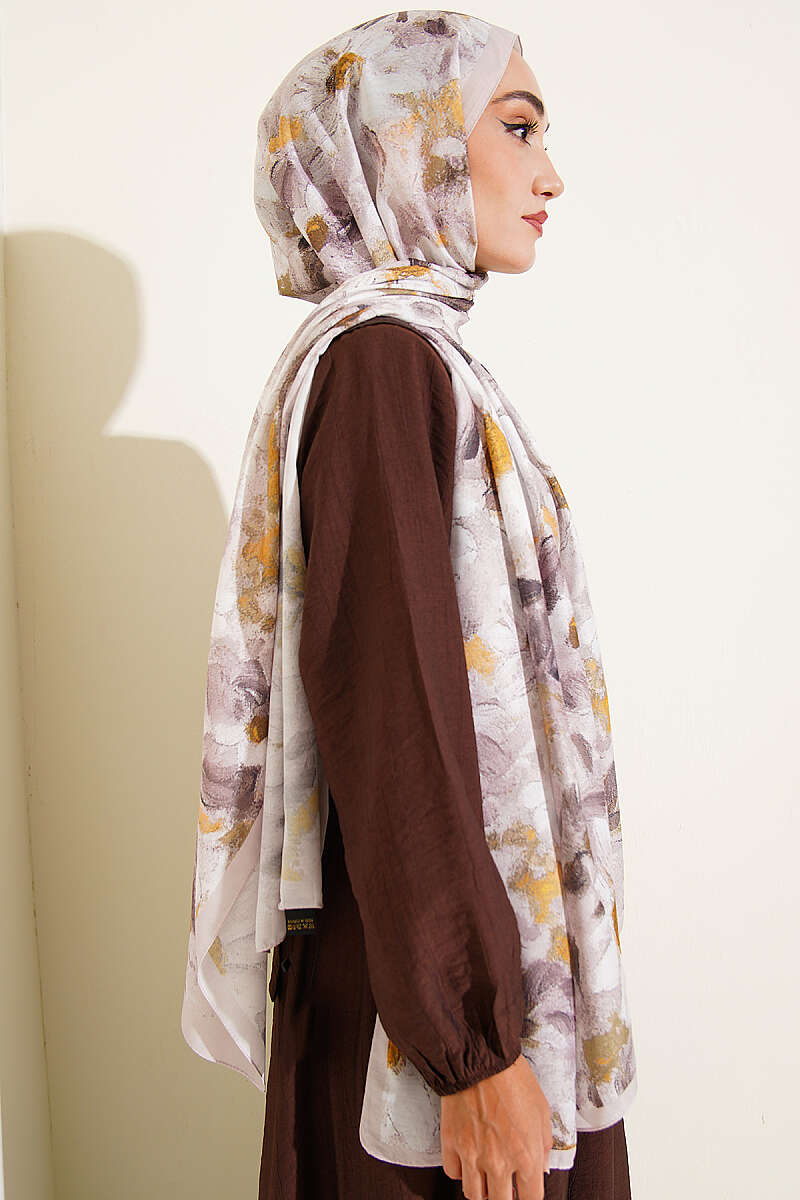 Daisy Print Soft Shawl - Stone