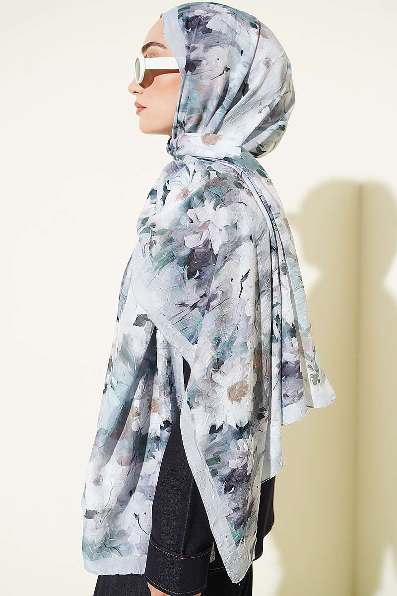 Daisy Print Bamboo Crinkle Shawl - Mint