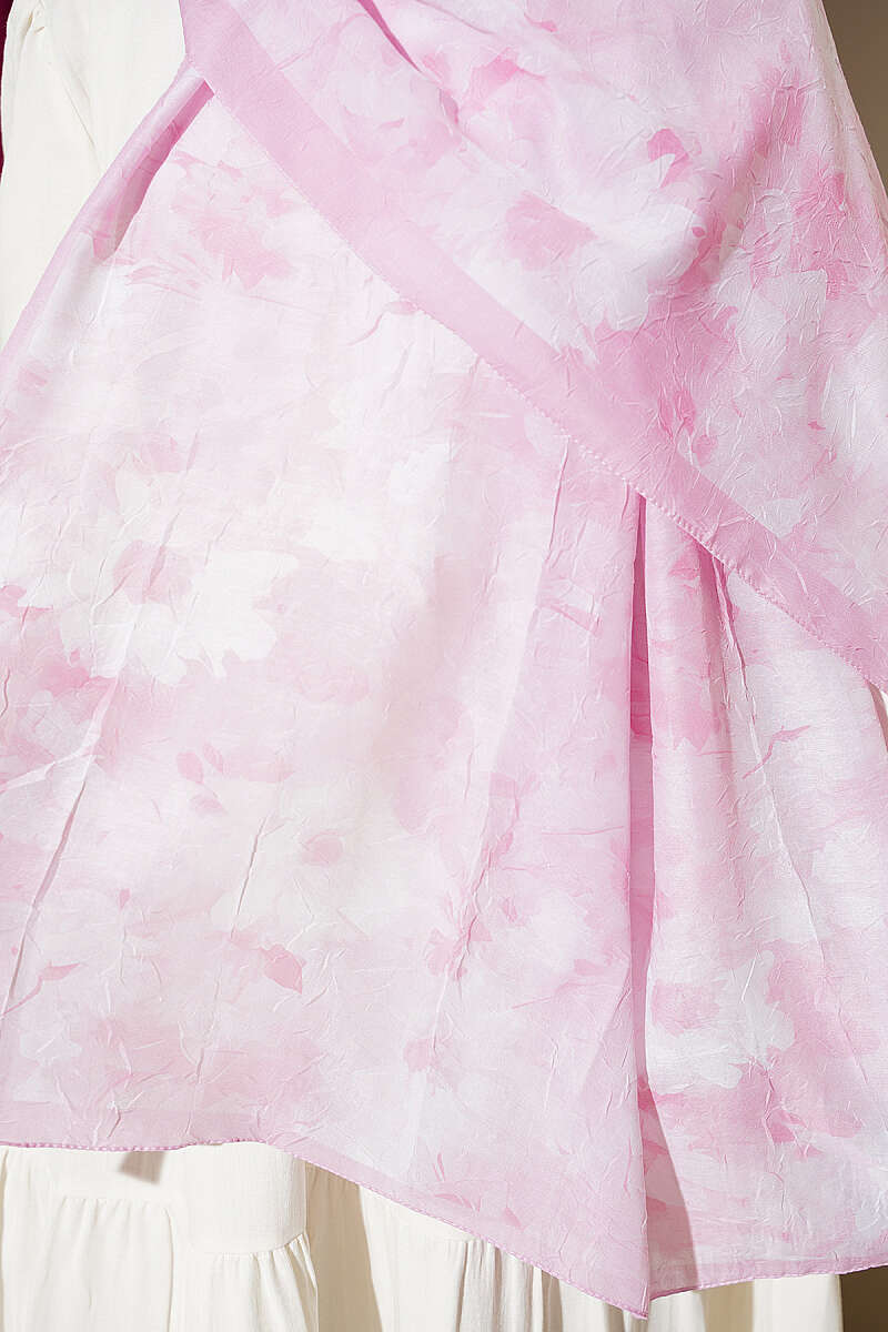 Daisy Print Bamboo Crinkle Shawl - Candy Pink