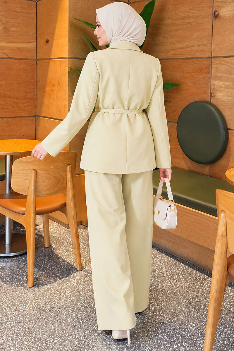 Two-Piece Set with Panelled Jacket - Almond Green