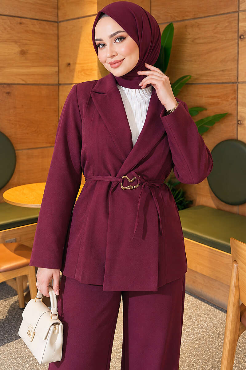 Two-Piece Set with Panelled Jacket - Plum