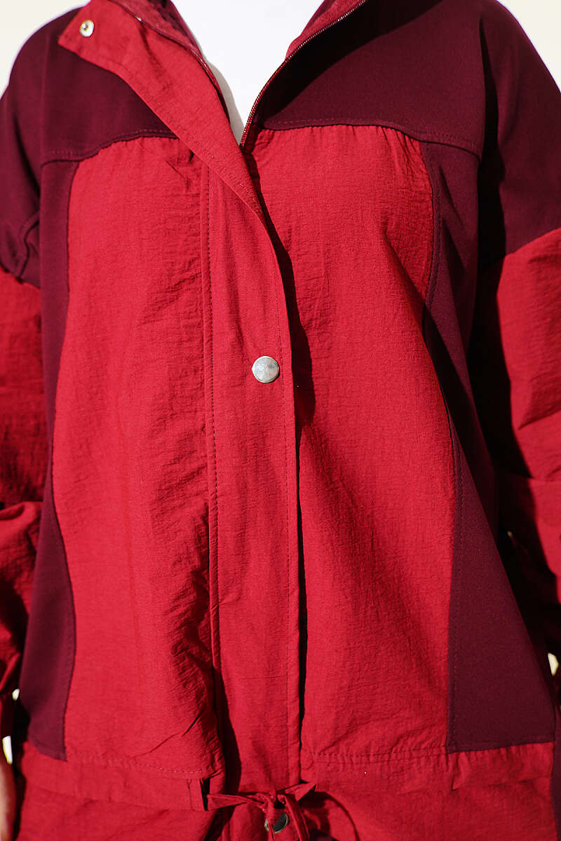 Panelled Two-Piece Set with Snap Buttons - Burgundy