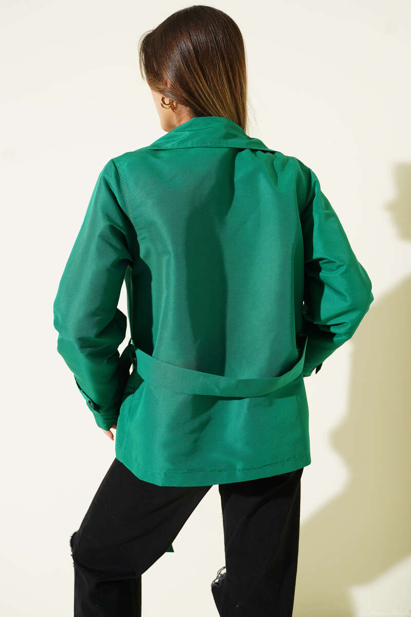 Short Panelled Button Trench Coat - Kelly Green