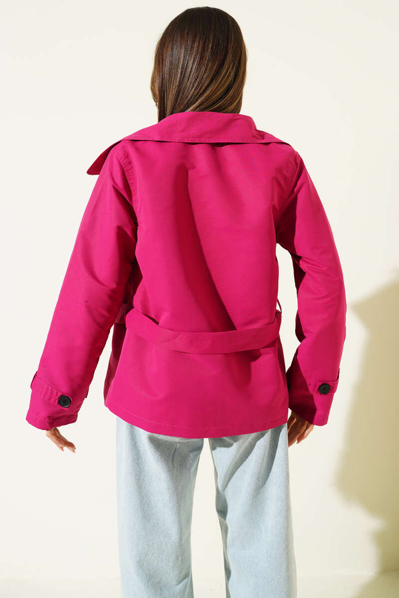 Short Panelled Button Trench Coat - Cherry