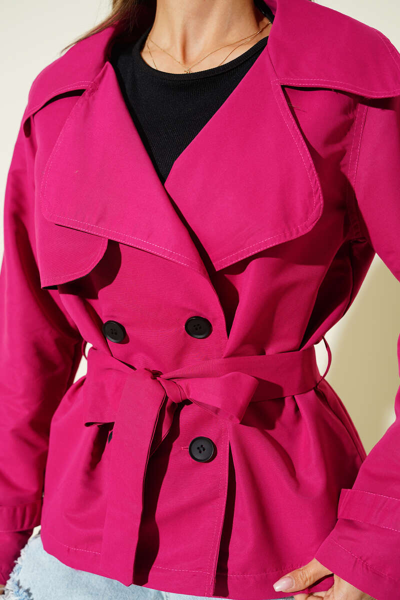 Short Panelled Button Trench Coat - Cherry