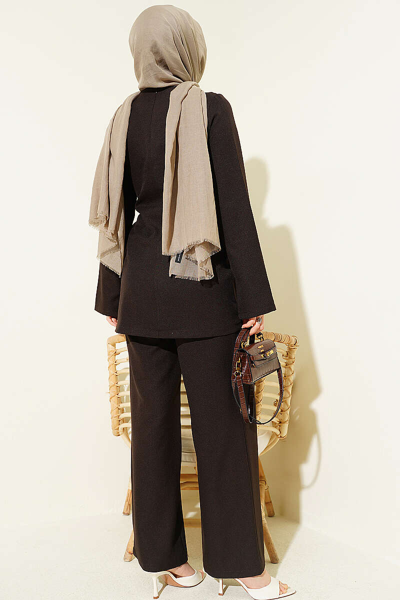 Panelled Two-Piece Set with Gold Buckle - Dark Brown