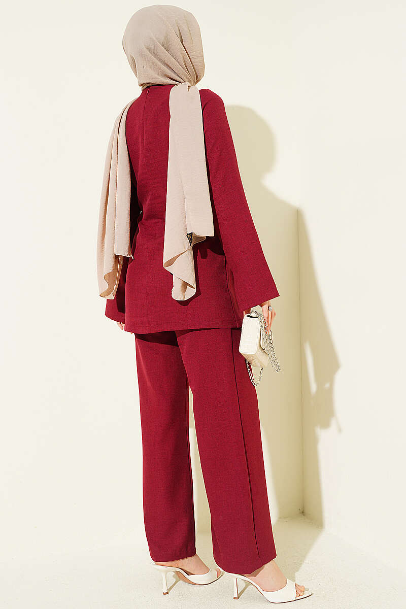 Panelled Two-Piece Set with Gold Buckle - Burgundy