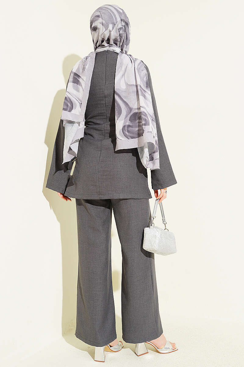 Panelled Two-Piece Set with Gold Buckle - Smoke Grey
