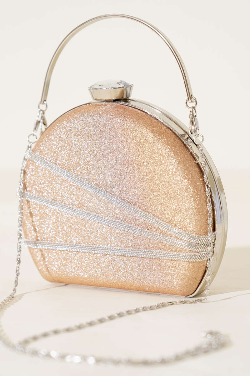 Shimmer-Embellished Evening Bag - Gold