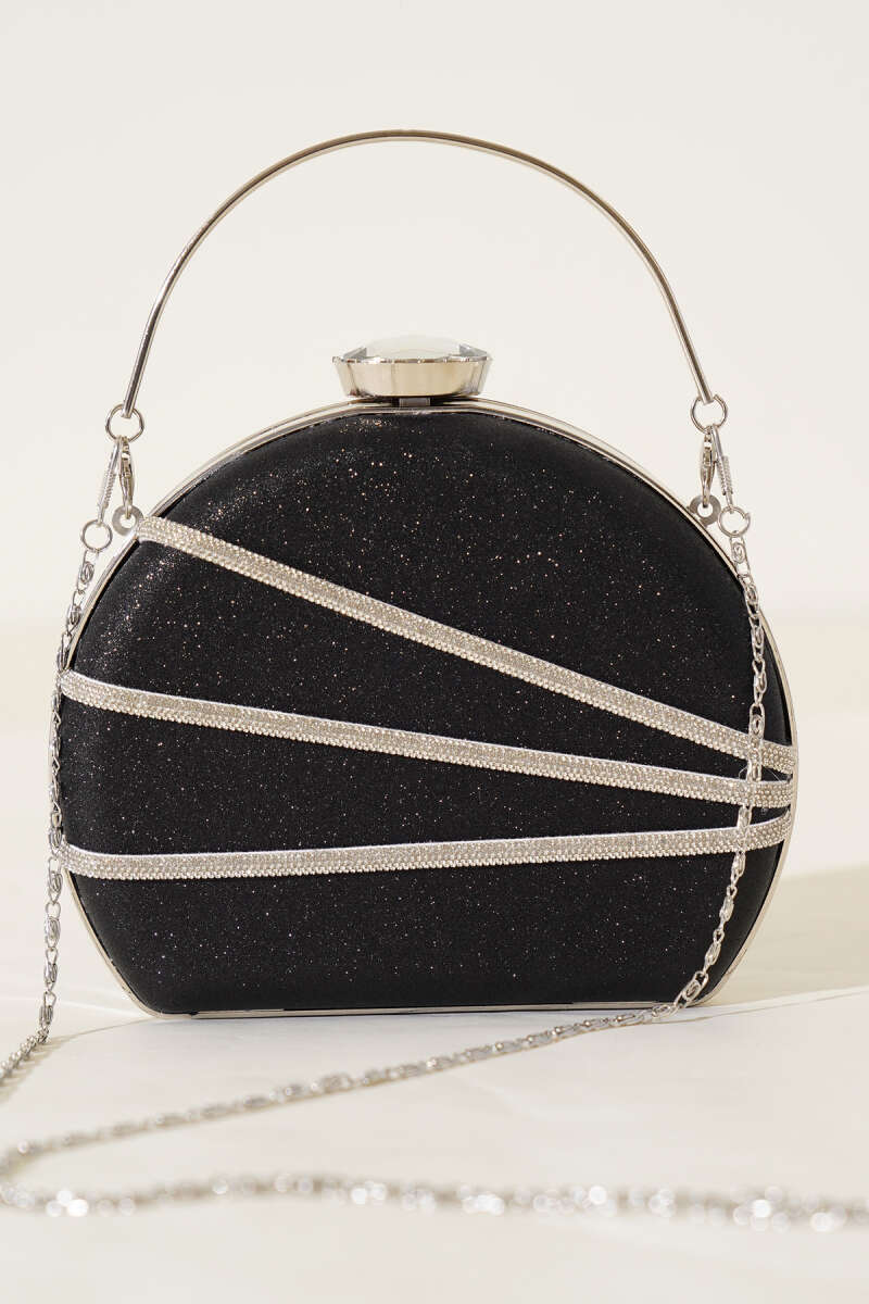 Shimmer-Embellished Evening Bag - Black