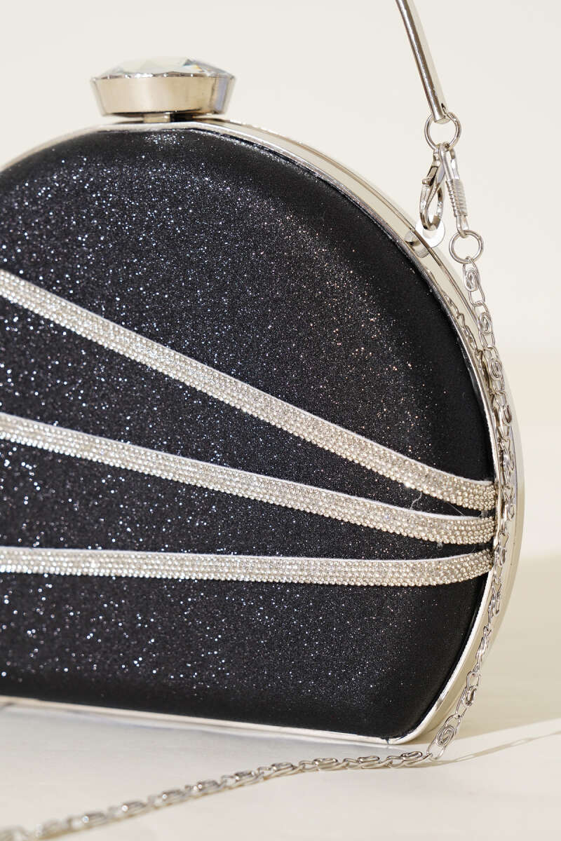 Shimmer-Embellished Evening Bag - Black