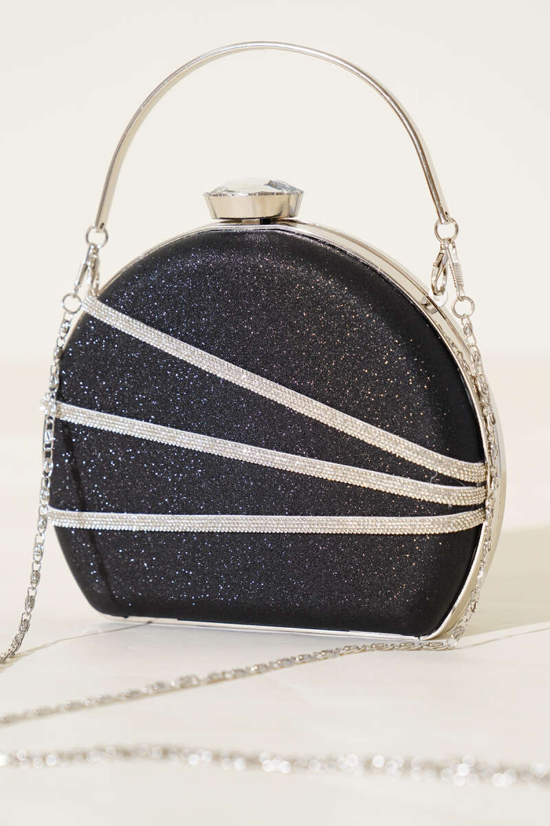 Shimmer-Embellished Evening Bag - Black