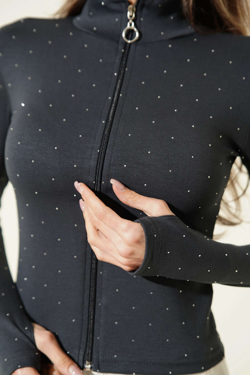 Stone Cardigan with Thumbholes - Charcoal