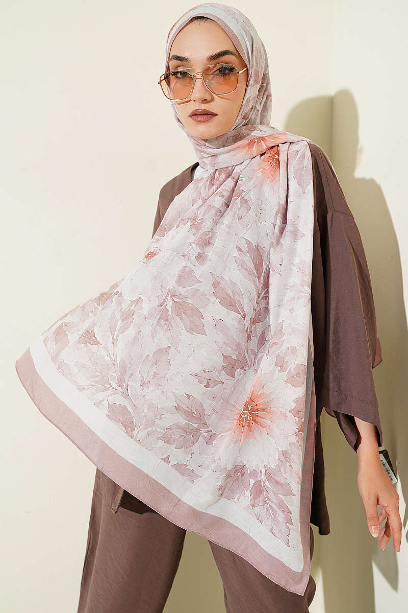 Pastel Floral Bamboo Crinkle Shawl - Sand
