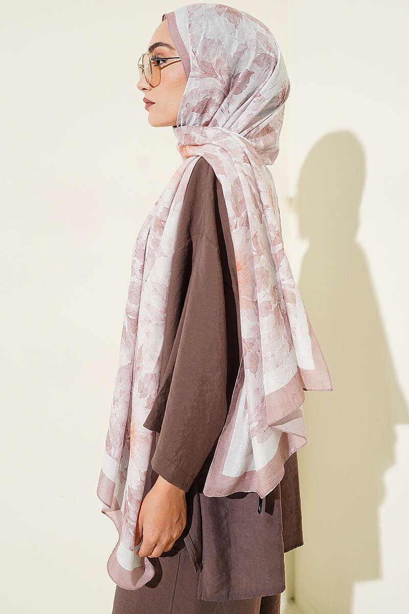 Pastel Floral Bamboo Crinkle Shawl - Sand