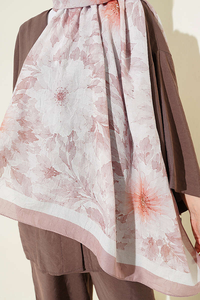Pastel Floral Bamboo Crinkle Shawl - Sand
