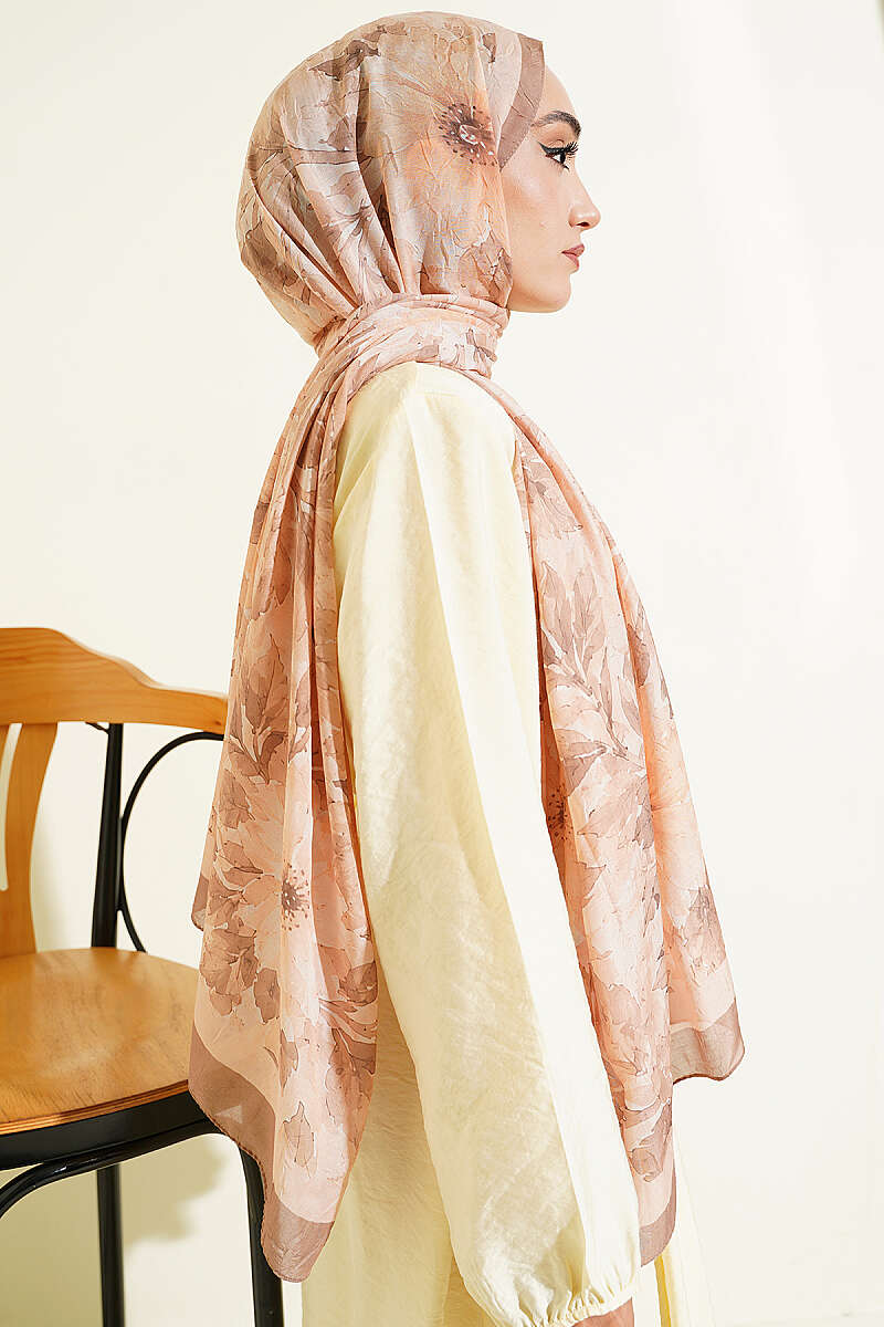 Pastel Floral Bamboo Crinkle Shawl - Latte