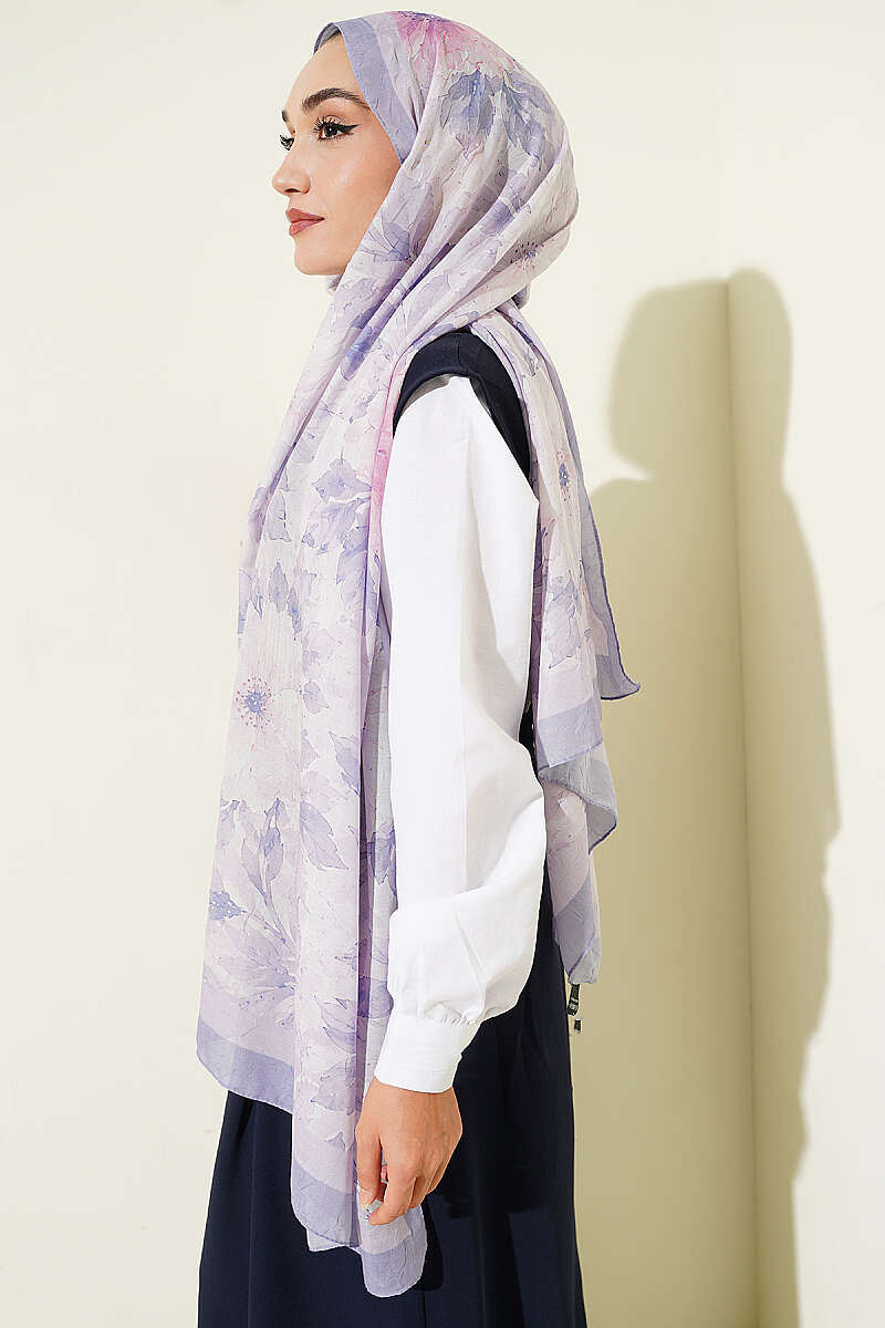 Pastel Floral Bamboo Crinkle Shawl - Lilac