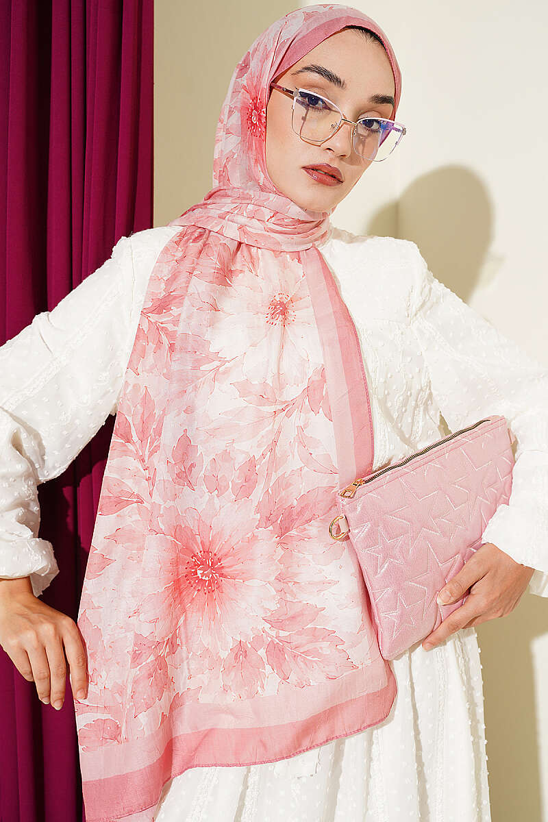 Pastel Floral Bamboo Crinkle Shawl - Peach