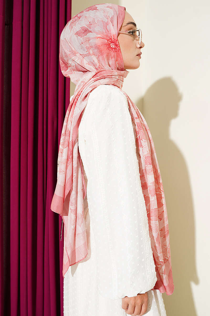 Pastel Floral Bamboo Crinkle Shawl - Peach