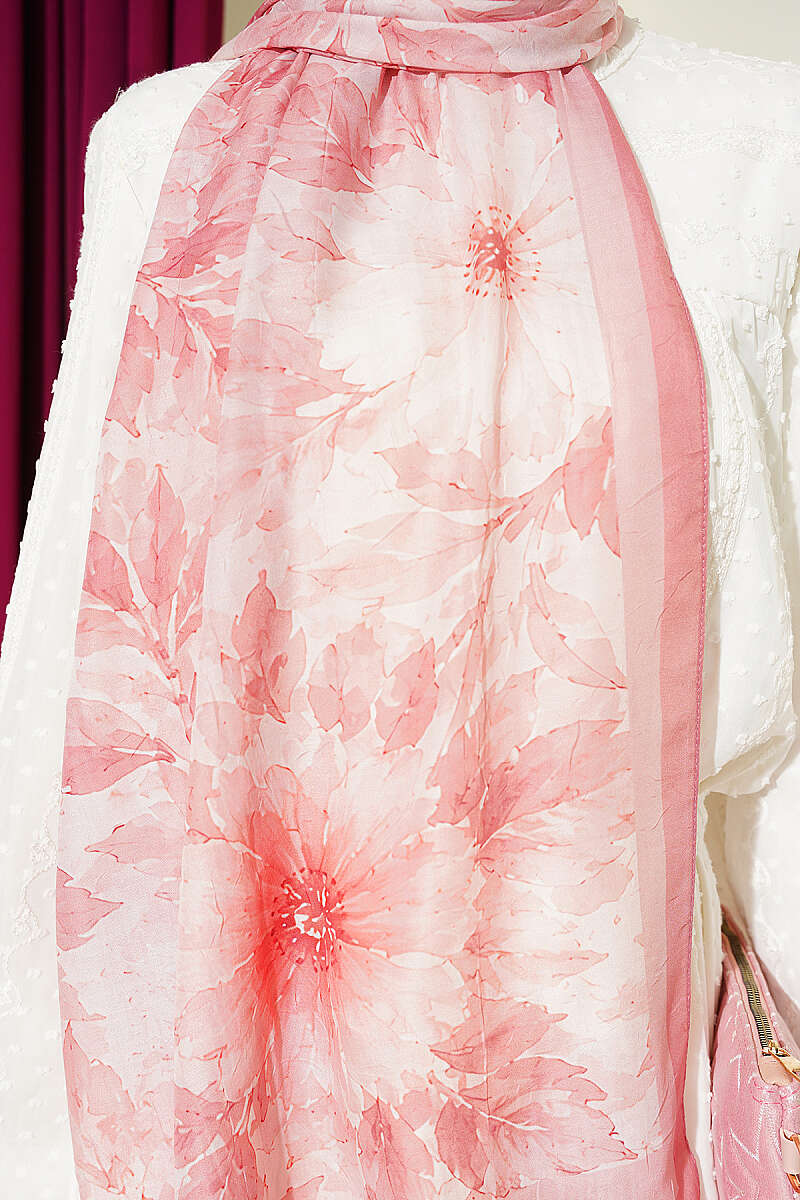 Pastel Floral Bamboo Crinkle Shawl - Peach