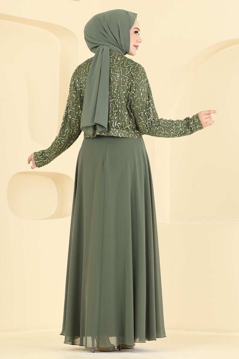 Sequin Evening Dress with Jacket - Khaki