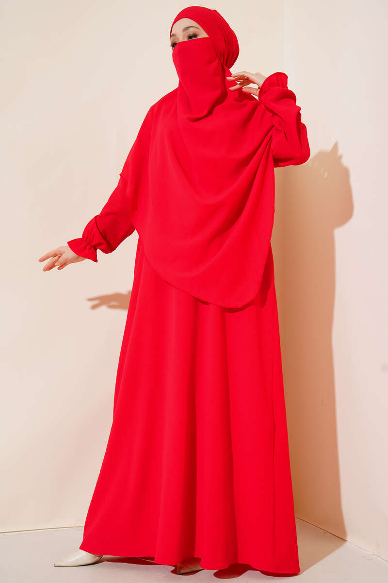 Prayer Dress with Face Veil - Red