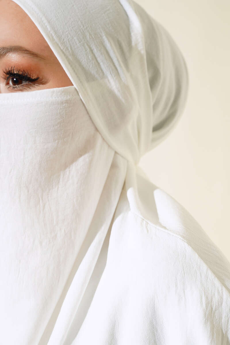 Wide Prayer Dress with Face Veil - White