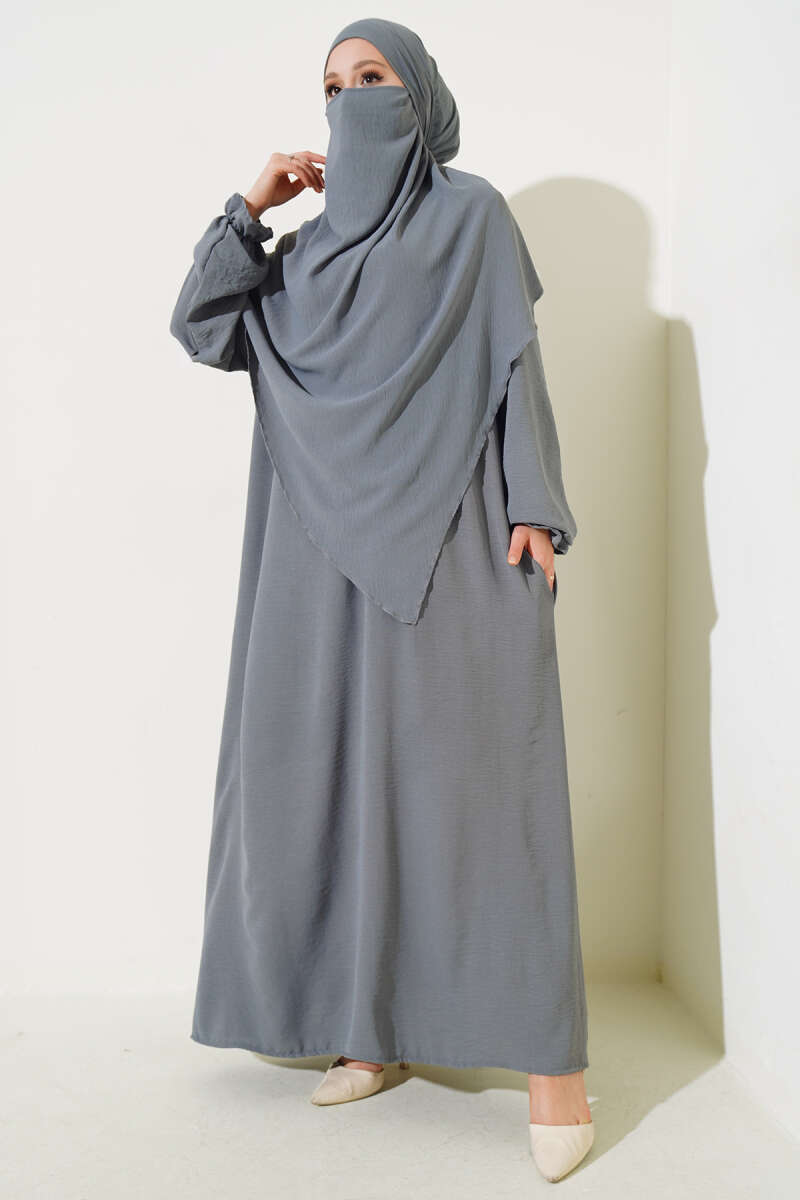 Wide Prayer Dress with Face Veil - Smoke Grey
