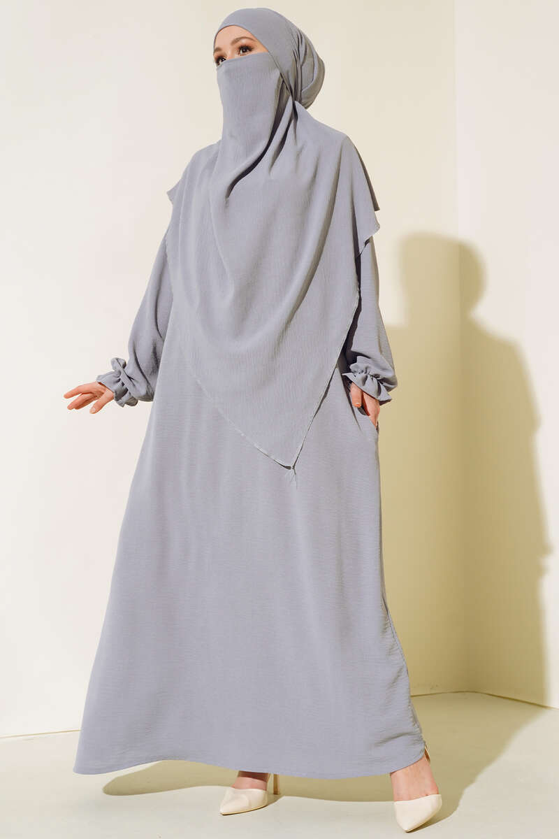 Wide Prayer Dress with Face Veil - Grey