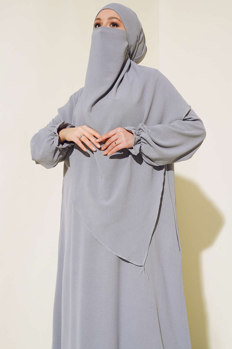 Wide Prayer Dress with Face Veil - Grey