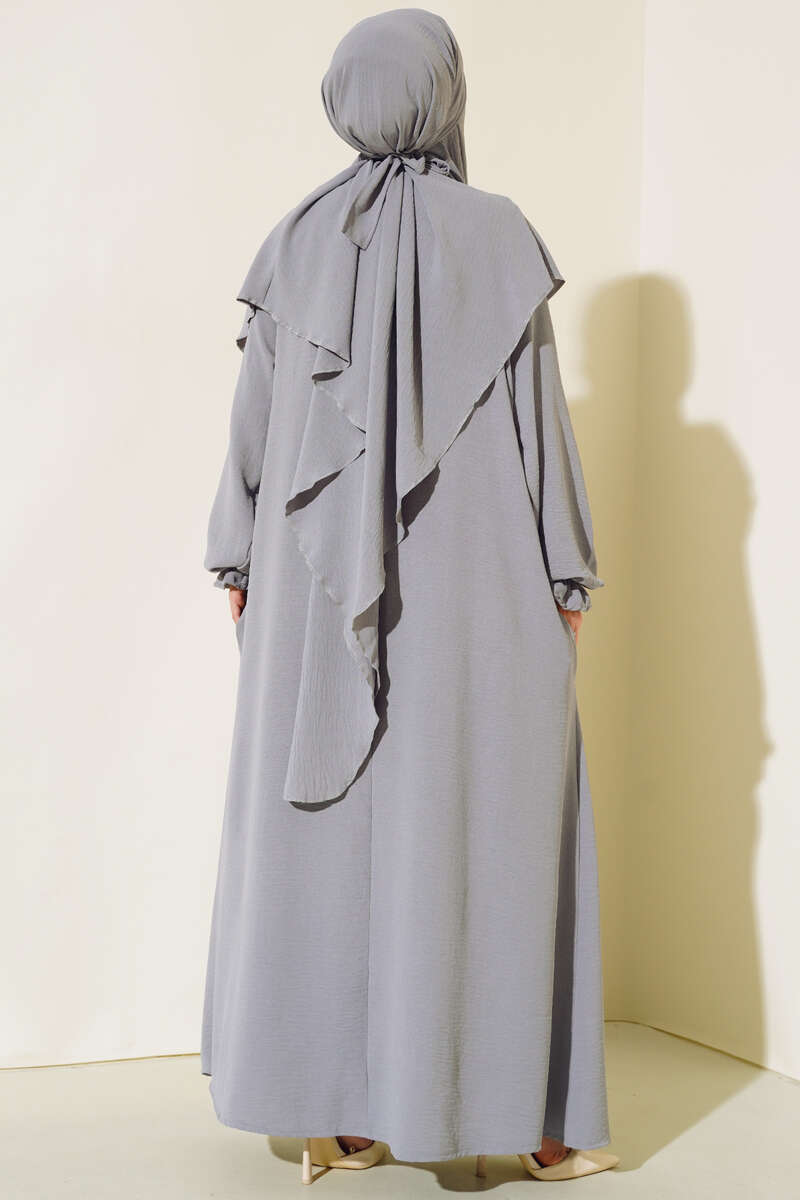 Wide Prayer Dress with Face Veil - Grey