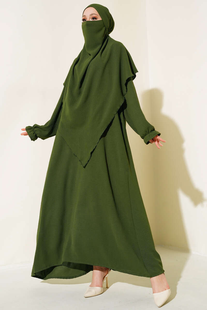 Wide Prayer Dress with Face Veil - Khaki