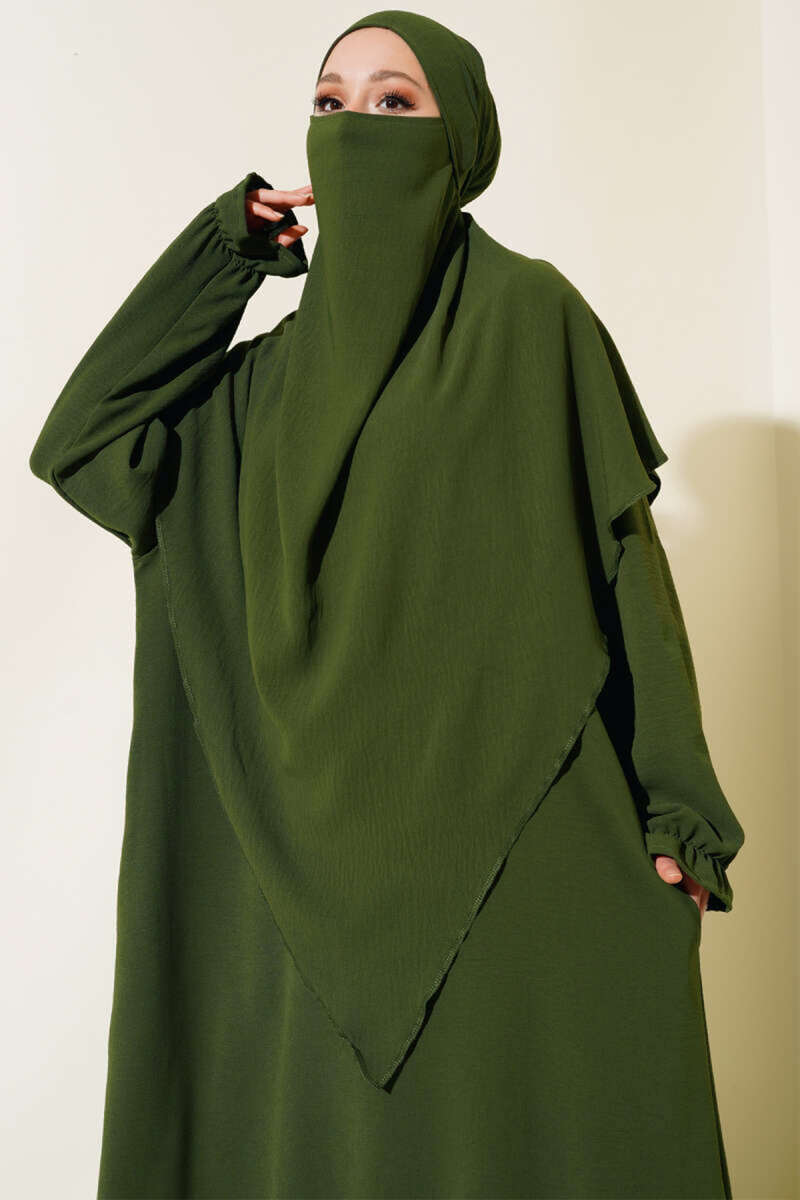 Wide Prayer Dress with Face Veil - Khaki