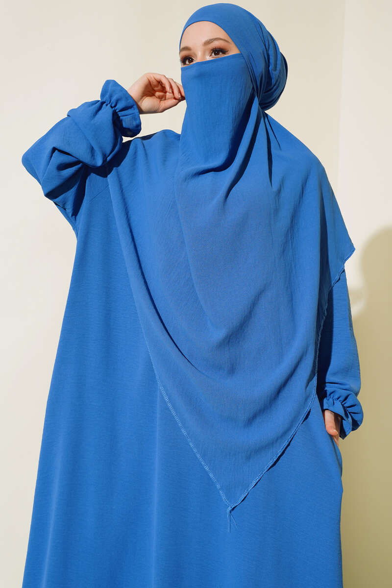 Wide Prayer Dress with Face Veil - Indigo