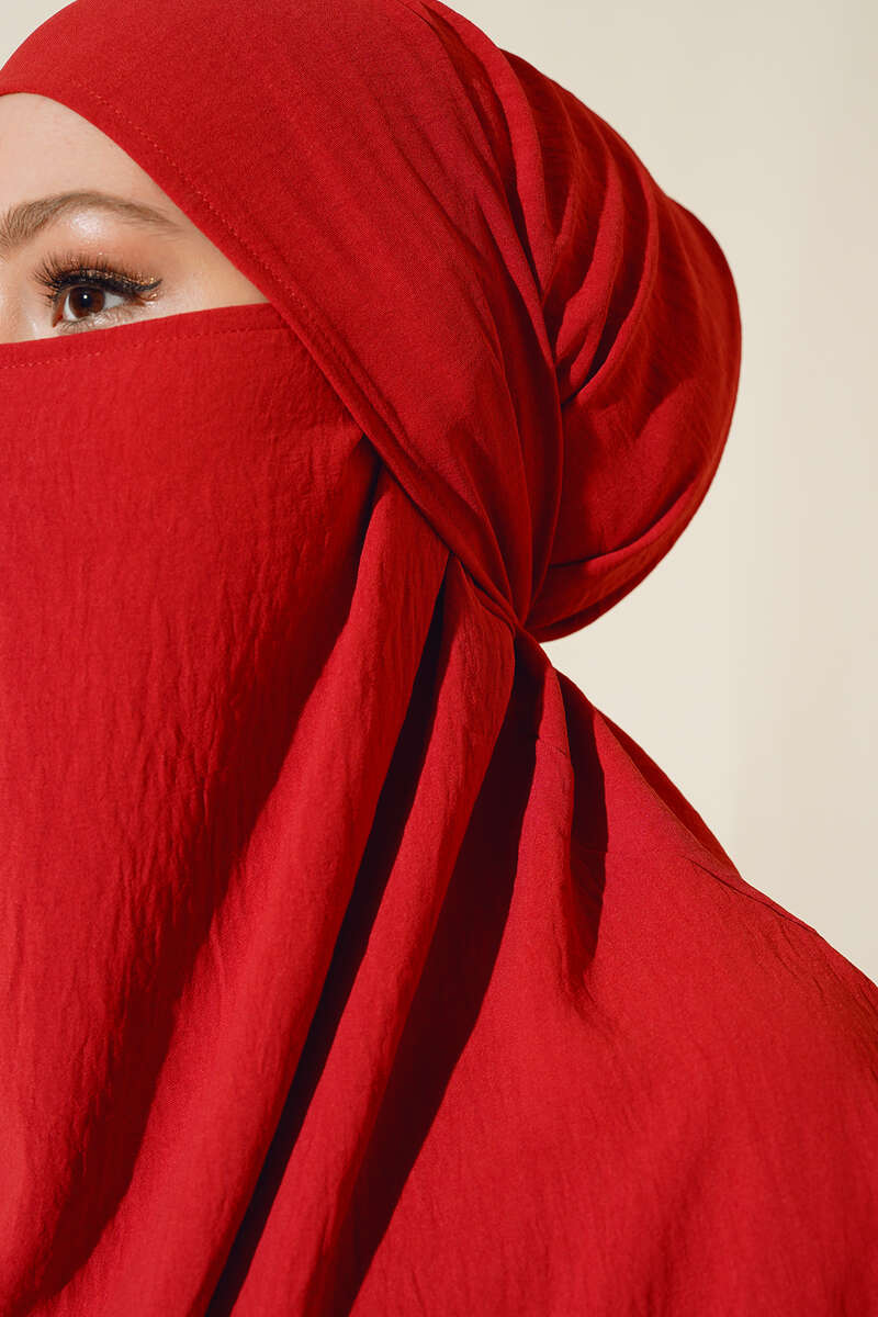 Wide Prayer Dress with Face Veil - Pomegranate
