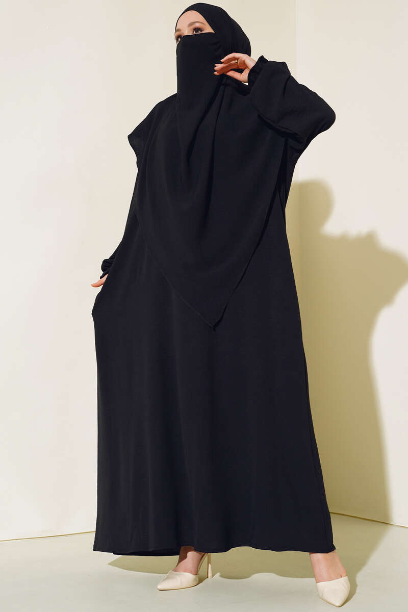Wide Prayer Dress with Face Veil - Black