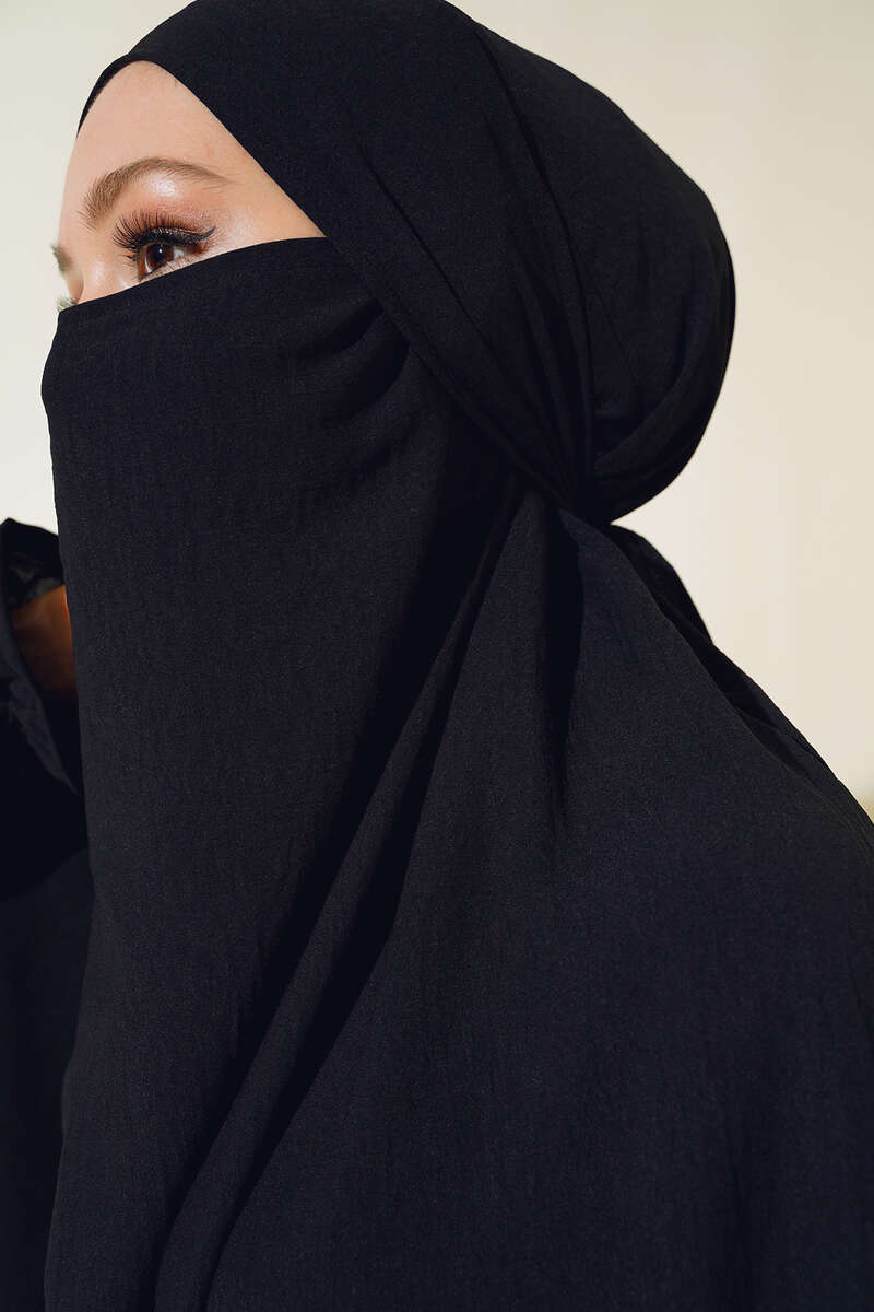 Wide Prayer Dress with Face Veil - Black