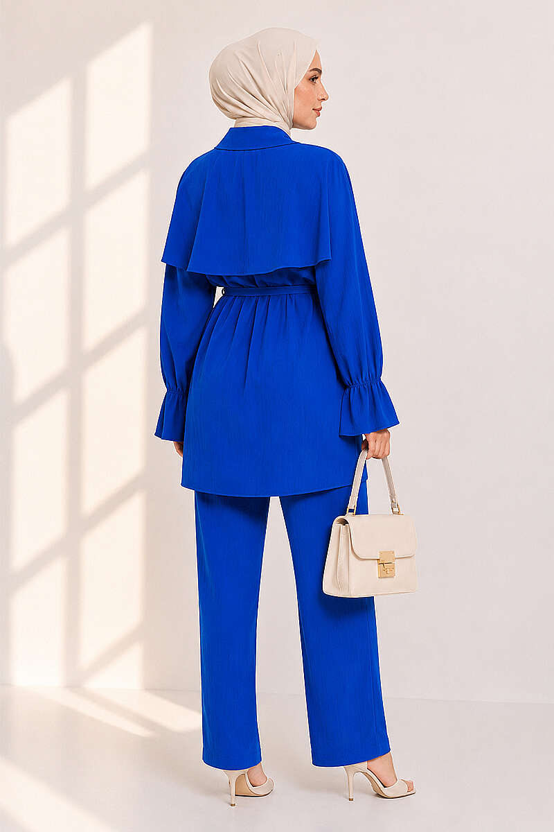 Button Two-Piece Set with Cape Detail - Saxe Blue