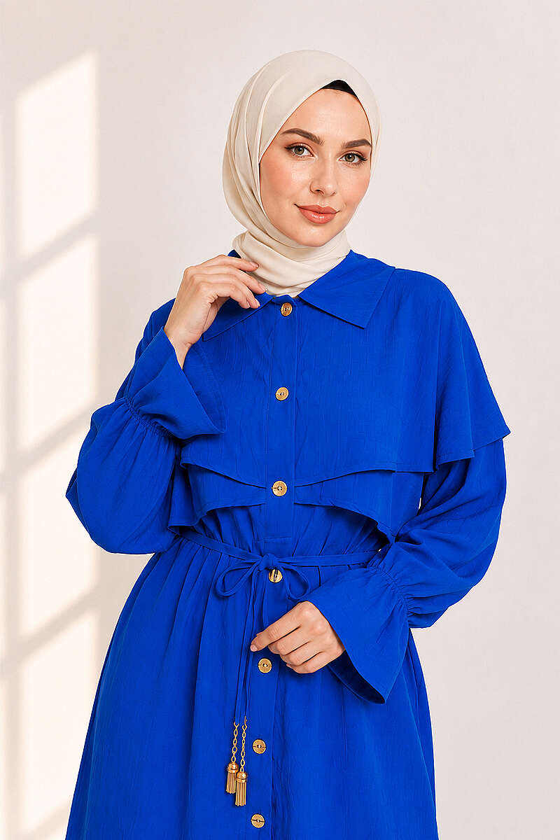 Button Two-Piece Set with Cape Detail - Saxe Blue